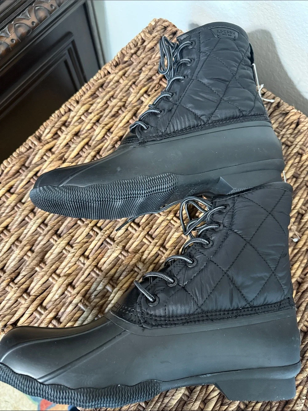 Sperry Quilted Black Waterproof Lace-Up Duck Boots